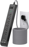 Flat Plug Extension Cord, Surge Protector Power Strip 15FT, 10-in-1 with 6 AC Outlets 4 USB Ports(2 USB-C), Extension Cord with Multiple Outlets, Wall Mountable, 1080J Surge Protection, Black by Mifaso