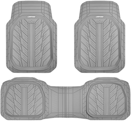 CAR PASS Deep Dish Rubber Floor Mats for Cars Full Set,Heavy Duty Car Mats,Universal Waterproof Trim-to Fit Automotive Floor Mats for Truck Van SUV, Durable All-Weather Car Mats 3-Piece (Light Gray) by CARPASS