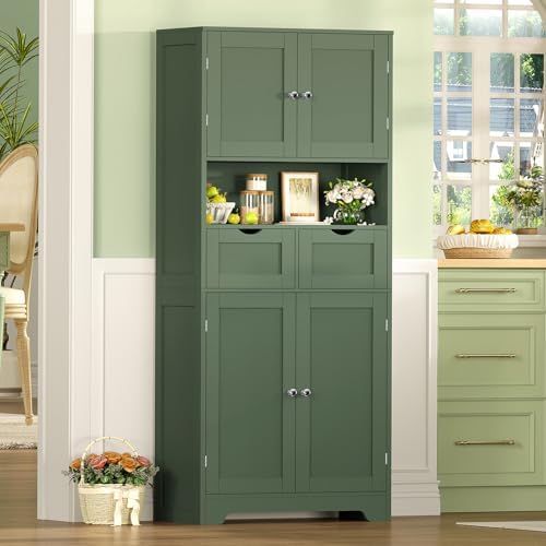 TEENFON Tall Bathroom Storage Cabinet with 4 Doors & 2 Adjustable Shelves - Image 5