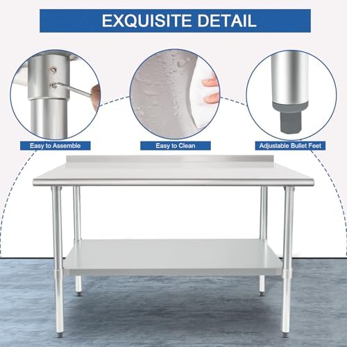 HARDURA Stainless Steel Prep & Work Table 30 x 48 Inches Backsplash - Image 4