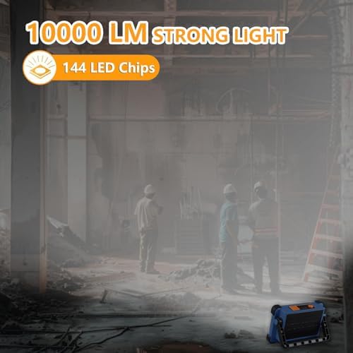 120W Solar Rechargeable Work Light, 144 LED Portable Flood Light with Stand, IP66 Waterproof 4 Modes LED Job Site Lighting Flashlights for Mechanic Camping Fishing Car Repair - Image 3
