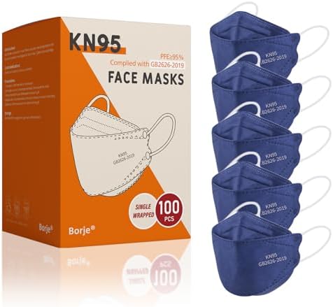 Borje KN95 Face Masks, 100 Pcs Disposable Face Masks, Navy Blue Mask Against PM2.5 from Fire Smoke & Dust Filter Efficiency 95% - Image 6