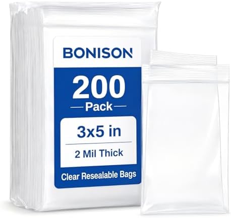 Small Plastic Bags, 200 Pack 3x5 inch 2 Mil Thick Mini Zip Jewelry Bag for Jewelry Cards, Stickers, Cookies, Crafts, Samples, Seeds, Small Business Packaging & Home Organization by Bonison
