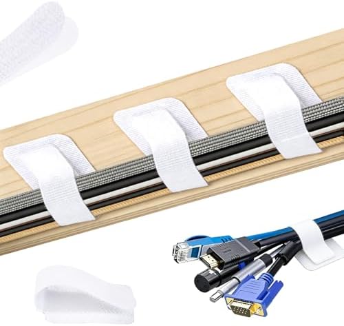 100 Pcs Cable Management Under Desk, Hook and Loop Cable Straps, White by WSICSE