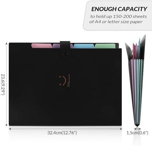 SKYDUE Expanding File Folder with 5 Pockets, Cute Accordion File Organizer, Letter Size Filing Folder, Portable Paper Organizer, School Office Supplies Black - Image 6