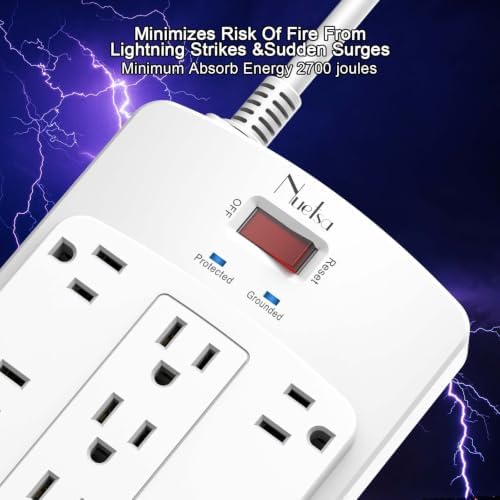 18 Outlets Surge Protector Power Strip - Nuetsa 10 Feet Flat Plug Heavy Duty Extension Cord with 18 Widely Outlets and 4 USB Ports, 2100 Joules, White, ETL Listed - Image 5
