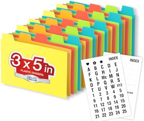 Chell 3"x5" Plastic Index Card Dividers, Primary Colors, 25 Pack by chell