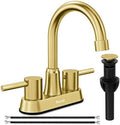 Gold Bathroom Faucet, Brushed Gold Bathroom Faucet, Gold Faucets for Bathroom Vanity, 4 Inch 2 Handle Centerset, Lead-Free, with Copper Pop Up Drain (Brushed Gold) by Ifaucet