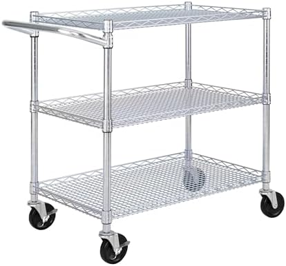 Seville Classics UltraDurable NSF Commercial Heavy Duty Metal Rolling Utility Cart, w/ Steel Shelves, Handle Bar for Restaurant, Garage, Warehouse, Kitchen, Office, Top Shelf (36"W x 18"D) by Unknown