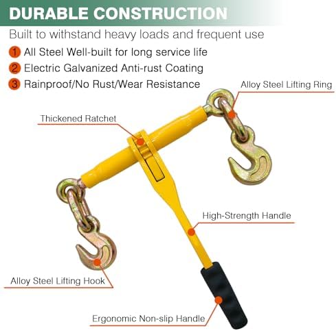 Ratchet Chain Binders 3/8''-1/2", 2 Pack Heavy Duty Load Binders with Grab Hooks, 9200 LBS Secure Working Load, Tie Downs for Grade 70 Transport Chain,for Towing,Hauling,Flatbed Trailers - Image 2