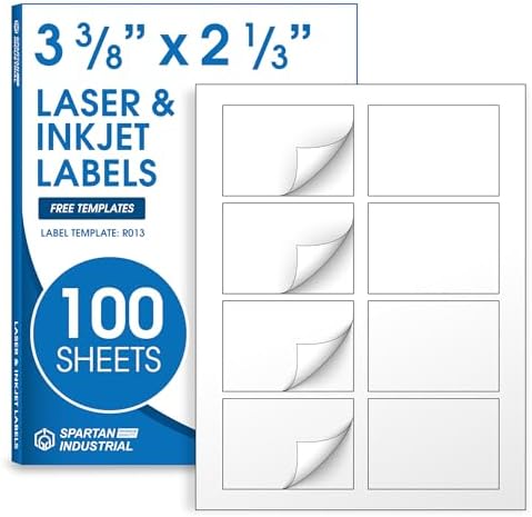 2 1/3" X 3 3/8" Matte White Printable Labels (100 Sheets, 800 Stickers) by SpartanIndustrial