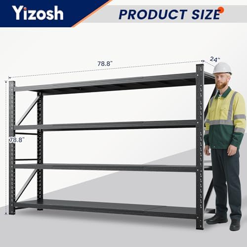 Yizosh 79" W Metal Garage Storage Shelves,7000LBS Heavy Duty 4-Shelf Adjustable Steel Organization Shelving,Utility Rack Shelf,79" W x 24" D x 79" H for Basement,Warehouse,Industrial - Image 2