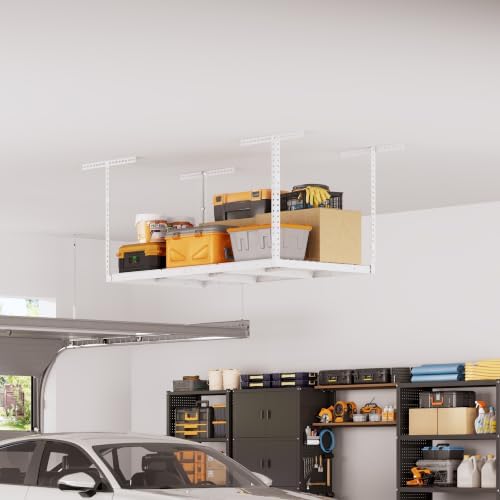 3x6ft Overhead Ceiling Garage Storage Rack, 450LBS Capacity, White - Image 2