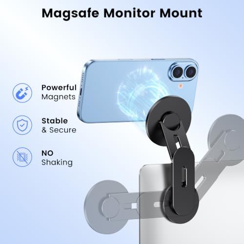 Magnetic 2PC Phone Holder for Laptop, MagSafe Laptop Phone Mount for iPhone 18/17/16/15/14/13/12 & All Phones, 180°Adjustable Phone Side Mount for Monitors for Tesla 3/Y - Image 3