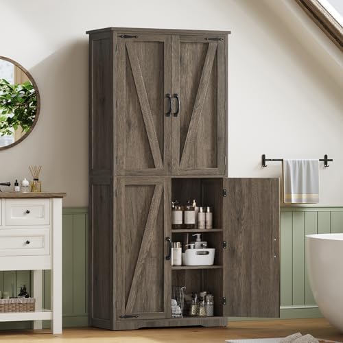 Tall Pantry Cabinet with 4 Doors & 2 Adjustable Shelves, Kitchen Cabinet - Image 3