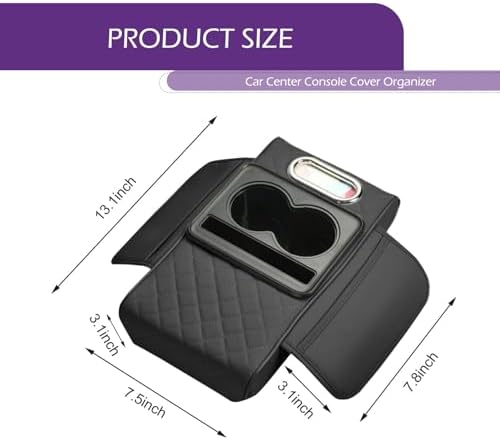 Car Center Console Cover Organizer, Mult-purpose Leather Arm Rest Cushion with 2 Cup Holders and 1 Tissue Box & Phone Slot, Universal Highly Elastic Sponge Armrest Cover Accessories for Car - Image 2