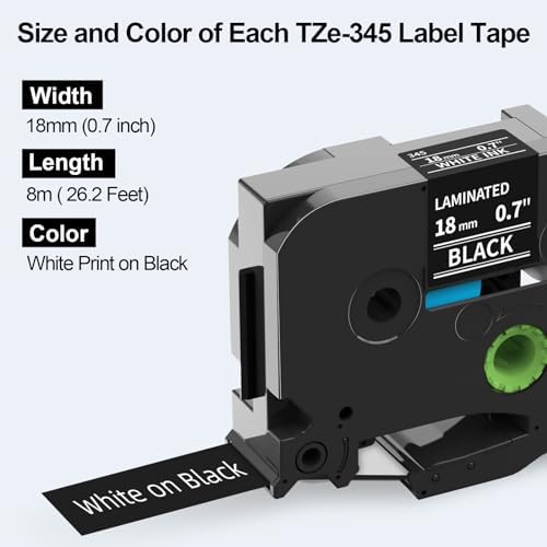 18mm Black Label Tape TZe-345 Replacement for Brother P Touch Label 0.7'' (Pack of 2) - Image 2