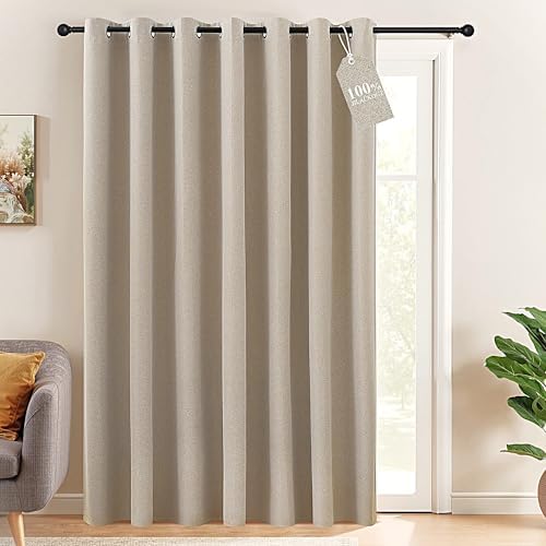 NICETOWN 100% Blackout Linen Curtain for Patio Sliding Door W100 x L84 in by NICETOWN