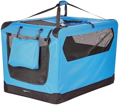 Amazon Basics Folding Portable Soft Pet Dog Crate Carrier Kennel, 36 x 24 x 24 inches, Blue by AmazonBasics