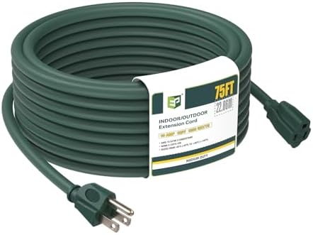 EP 75 FT Outdoor Extension Cord, 16/3 SJTW Heavy Duty Green, ETL Listed by ENERGYPRO