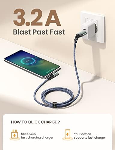 AINOPE USB C Cable 4-Pack [10/6.6/3.3/3.3FT] 3.2A 90 Degree USB C Cable Packs, Nylon Braided Angled USB C Cable Fit for Galaxy S10 S9 S8 Plus S21, Note 10 9 8, LG, Galaxy S21 Charger Fast Charging - Image 5
