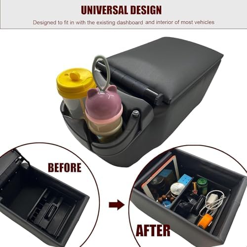 Universal Truck Seat/Bench Contractor Center Console Business Organizer and Storage with Adjustable Cup Holders, Clip Board, and Padded Top Lid for Armrest 124809 Grey - Image 4