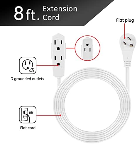 GE 3-Outlet Flat Plug Extension Cord 8 Ft Grounded Extension Cord - Image 2