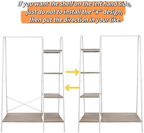 Finnhomy Metal Clothes Closet Rack, Clothing Rack for Hanging Clothes White Heavy Duty Garment Rack with 5 Wood Shelves Freestanding Portable Closet Organizer for Bedroom/Entryway/Boutiques - Image 5