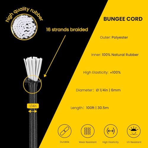 Brotree Bungee Cords 1/4" x 100ft Elastic Shock Cord 100% Stretch Cord - Image 3