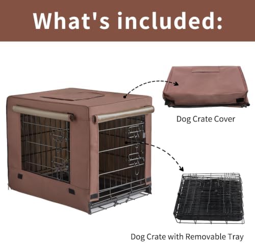 DONORO Dog Crates for Lareg Size Dogs Indoor Double Door Dog Kennels & Houses for Puppy and Cats, Collapsible Metal Contour Dog Cages (Brown, 42.0" L x 28.0" W x 31.0" H) - Image 2
