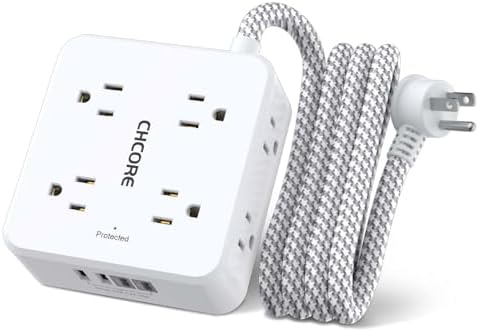 Surge Protector Power Strip - CHCORE 6Ft Braided Extension Cord with 8 Outlets with 4 USB (2 USB C) Charging Ports, Flat Plug Multi Plug Outlet Extender Charging Station for Home Office, ETL, White by Unknown