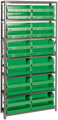 Quantum QSBU-245GN Heavy Duty Shelving Unit with (7) Shelves and (24) QUS245 Green Bins for Garage Warehouse Storage Distribution | 400 lb Load Capacity | 12"D x 36"L x 75"H, Galvanized Carbon Steel by QuantumStorageSystems