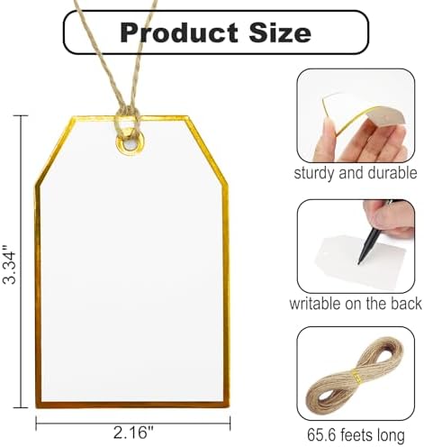 100Pcs Gold Gift Tags with String Attached Foil Gold Frame Large White Paper Gift Tags Presents with 65 Ft Jute Twine for Christmas Holiday Baby Shower Wedding Birthday Gift Wrap Tags - Image 3