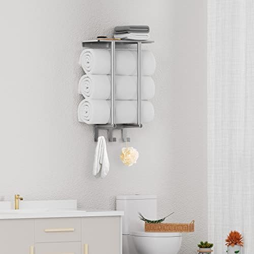 Bethom Towel Racks for Bathroom Wall Mounted with 3 Hooks, Brushed Nickel - Image 2