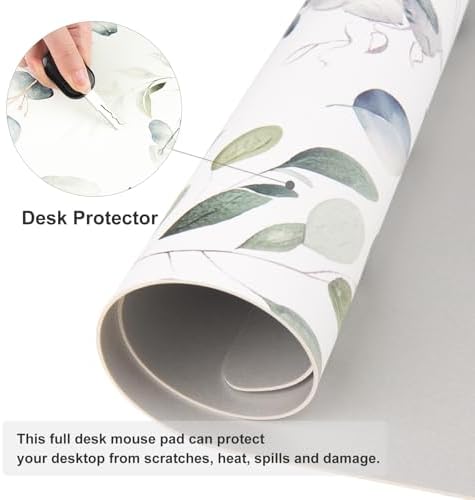 Leather Large Mouse Pad, Office Desk Mat, 31.5"x15.7", Eucalyptus Leaves - Image 4