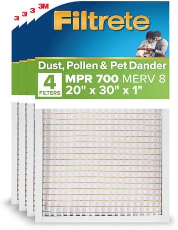 Filtrete 20x30x1 Air Filter, MERV 8, MPR 700, 4 HVAC Filters by Filtrete