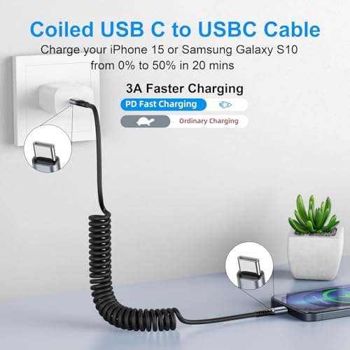 USB C Cable 3ft 2Pack USB C to USB C Charger Cable for Car, Coiled Type C - Image 2