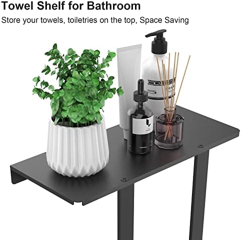 Roll Towel Racks for Bathroom, Bethom Small Wall Shelf with Hooks, Black - Image 3