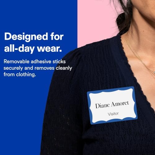 Avery Customizable Name Tags, 2-1/3" x 3-3/8", White with Blue Border, Removable Adhesive, 100 Name Badge Labels per Pack, Great for Meetings, Events, and More (6 Packs of 44144) - Image 2