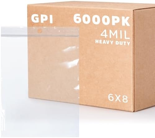 6,000 Count - 6" X 8" Clear Plastic Zip Bags, Heavy-Duty 4 Mil Thick Durable Poly Baggies With Resealable Zipper Lock, Hang-Hole For Display. GPI by GPI