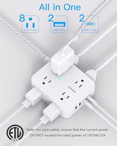 HANYCONY Extension Cord 25 Ft, Power Strip Surge Protector, Long Cord - Image 2
