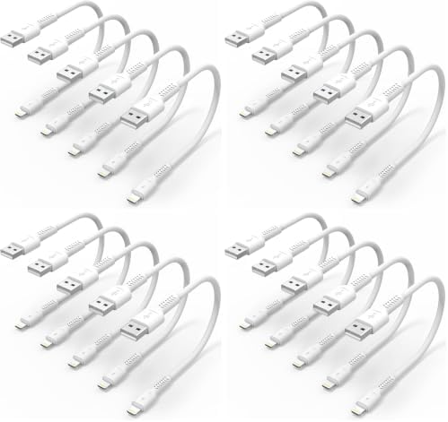 6 inch iPhone Charge Cable Short, 0.5ft 5Pack USB to Lightning Cord for Fast Charging Stations Compatible with Apple iPhone 12 11 Pro Max Xs 8 7 6 5 Plus, iPad Air/Mini (Pack of 4) by ULIFTUS