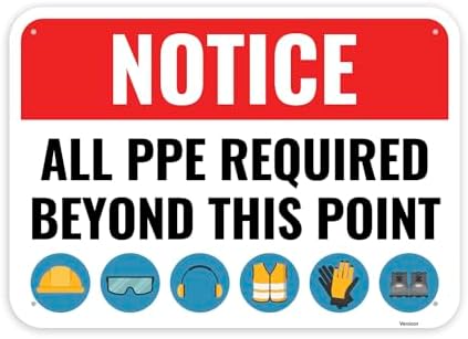 1PC PPE Safety Sign, 14 x 10 Inches - Aluminum - Construction Area Signs For Workplace Site - Personal Protective Equipment by Venicor