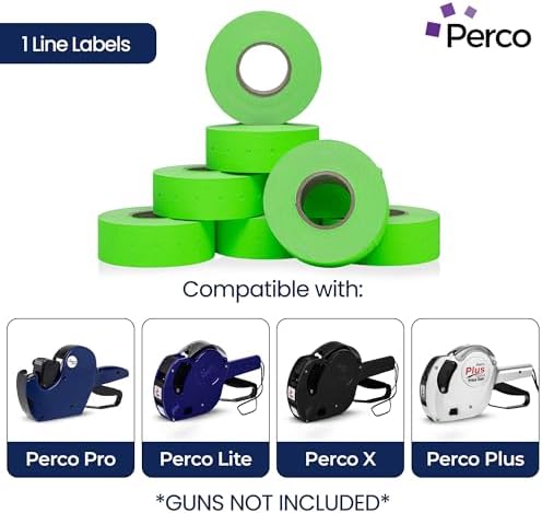 Perco 1 Line Price and Date Guns Green Labels - 32 Rolls, 4 Sleeves - Image 2