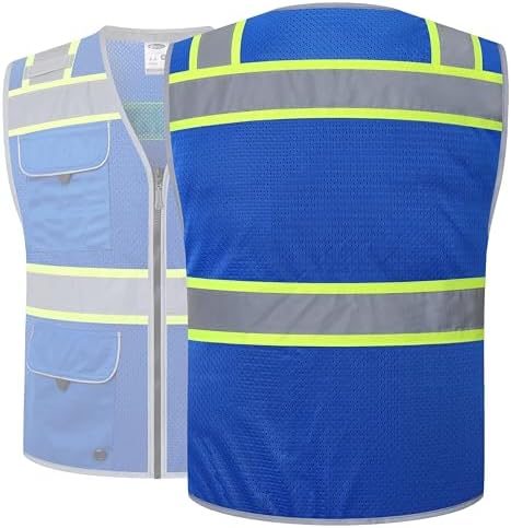 JKSafety Hi-Vis Unisex Surveyor Safety Vest Heavy Duty PPE Inner Pockets ANSI/ISEA Compliant - Image 2