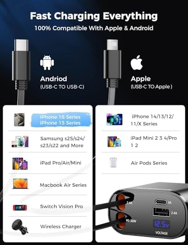 [Upgraded] SUPERONE Retractable Car Charger 4 in 1 Fast Phone Charger - Image 6