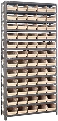 Quantum Storage Systems 1875-104IV Steel Shelving Unit with 4" Shelf Bins, 18" D x 36" W x 75" H, Ivory by QuantumStorageSystems