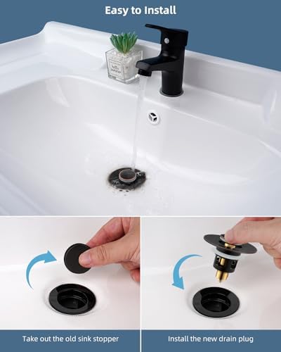 Hibbent All Metal Universal Bathroom Sink Stopper for 1.1''~2.3'' Basin, Pop Up Sink Drain Strainer, Brass Bullet Core Push Type Stopper, Stainless Steel Anti Clogging Drain Filter, Oil-Rubbed Bronze - Image 4