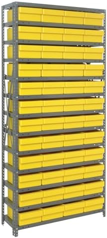 Quantum Storage Systems 1275-701YL Solid Heavy Duty 13 Shelves 48 Super Tuff Euro Yellow Bins 75" H x 36" W x 12" D by QuantumStorageSystems