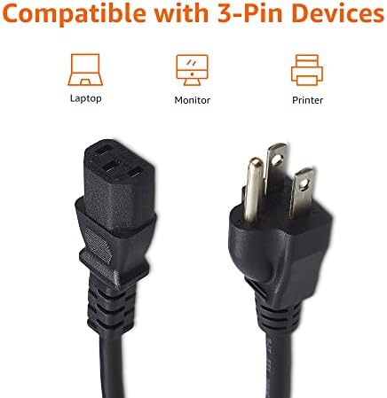 Amazon Basics Computer Monitor TV Replacement Power Cord, 10 ft, 24 count, Black - Image 2